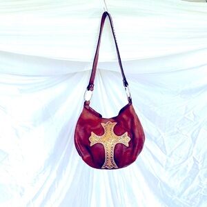 Raviani Hombre Leather Brown and Crystal Hobo Bag
